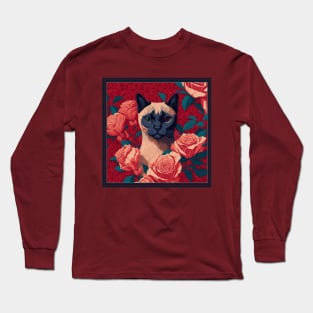 Siamese cat. Style vector (red version 2 Siamese cat) Long Sleeve T-Shirt